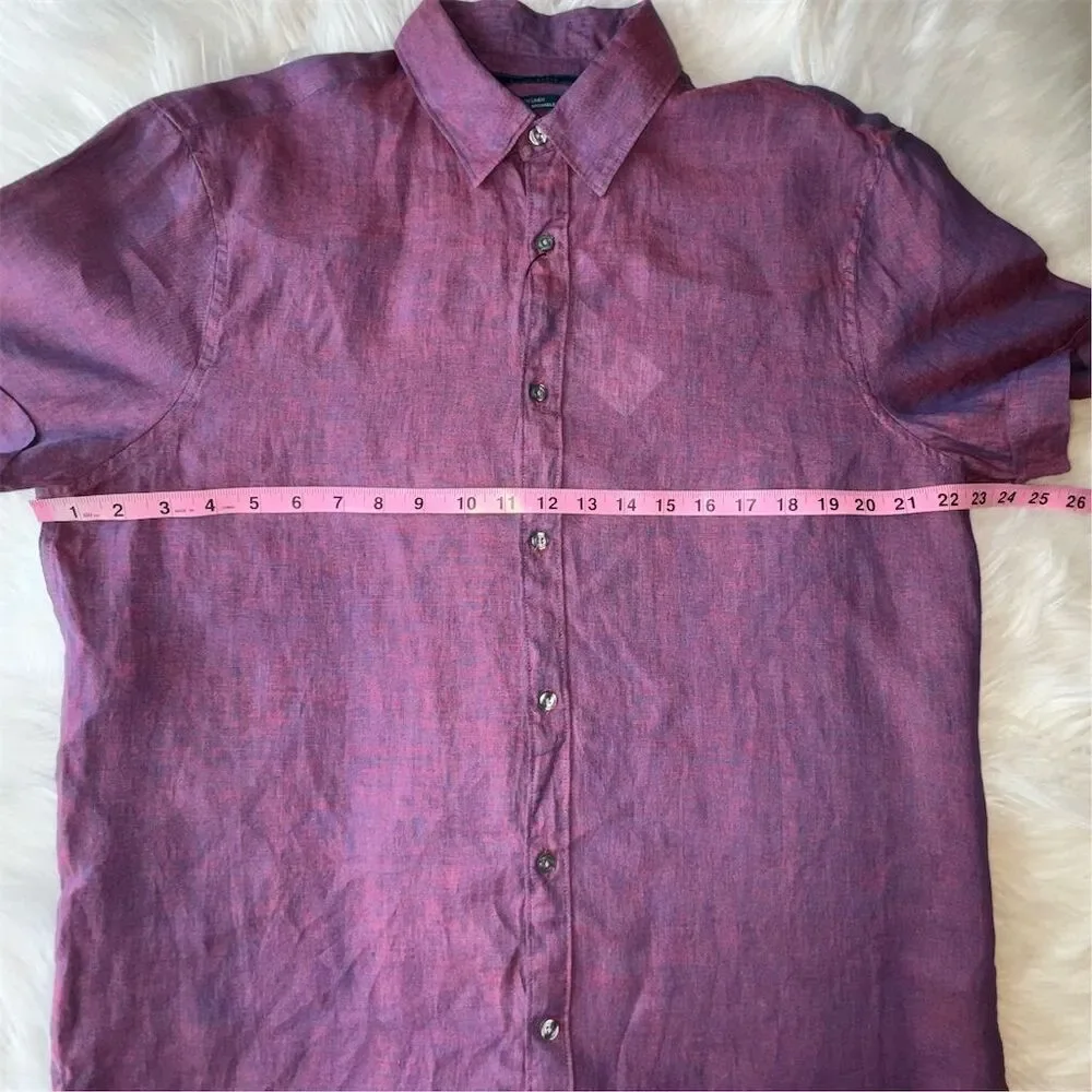 Perry Ellis Men's Untucked‎ Short Sleeve Linen Button-Up Shirt Large Office